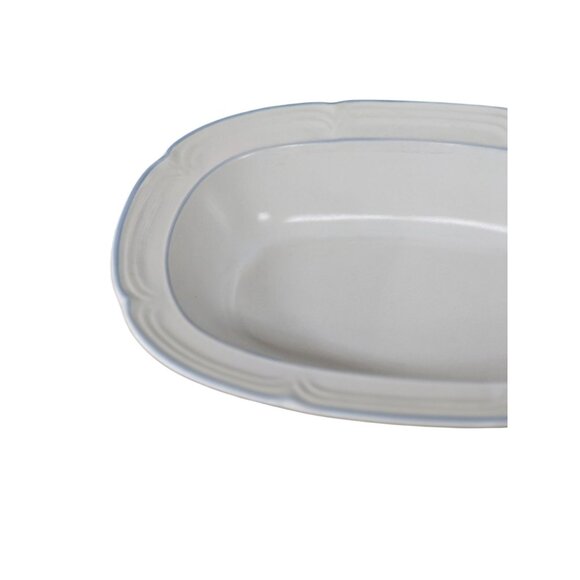 Oval Serving Bowl 10" The Covington Avondale Vintage Stoneware White & Blue Scal - Picture 2 of 5